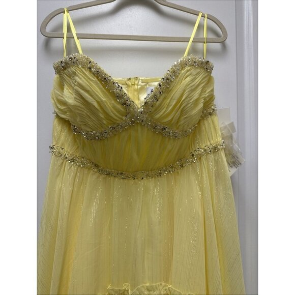 Mac Duggal Size 12 Yellow 68096 Beaded Strapless Ruffle High Low Gown Dress New - Picture 6 of 12